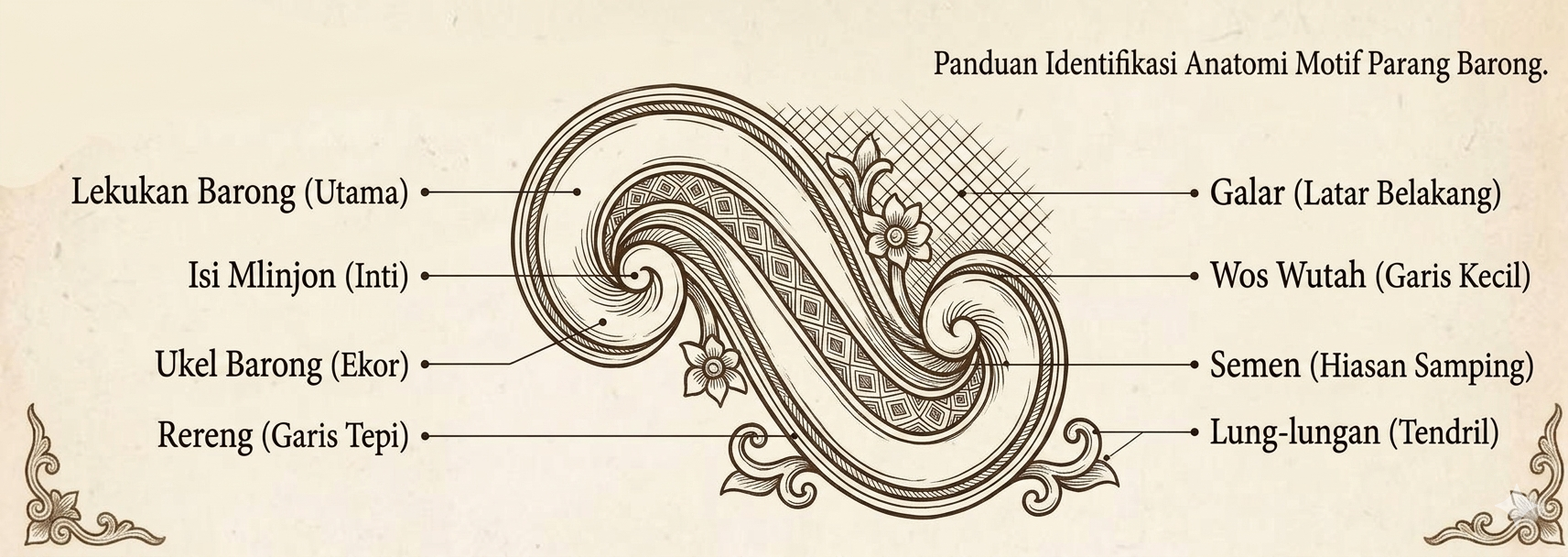 Diagram anatomi motif Parang Barong